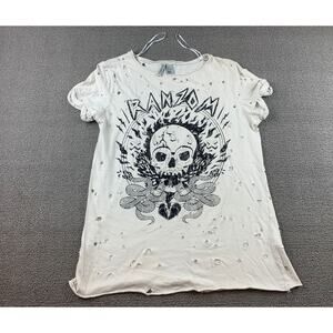 H&M Divided Skull T‎ Shirt Woman's Small White Rock And Roll Snakes Graphic T